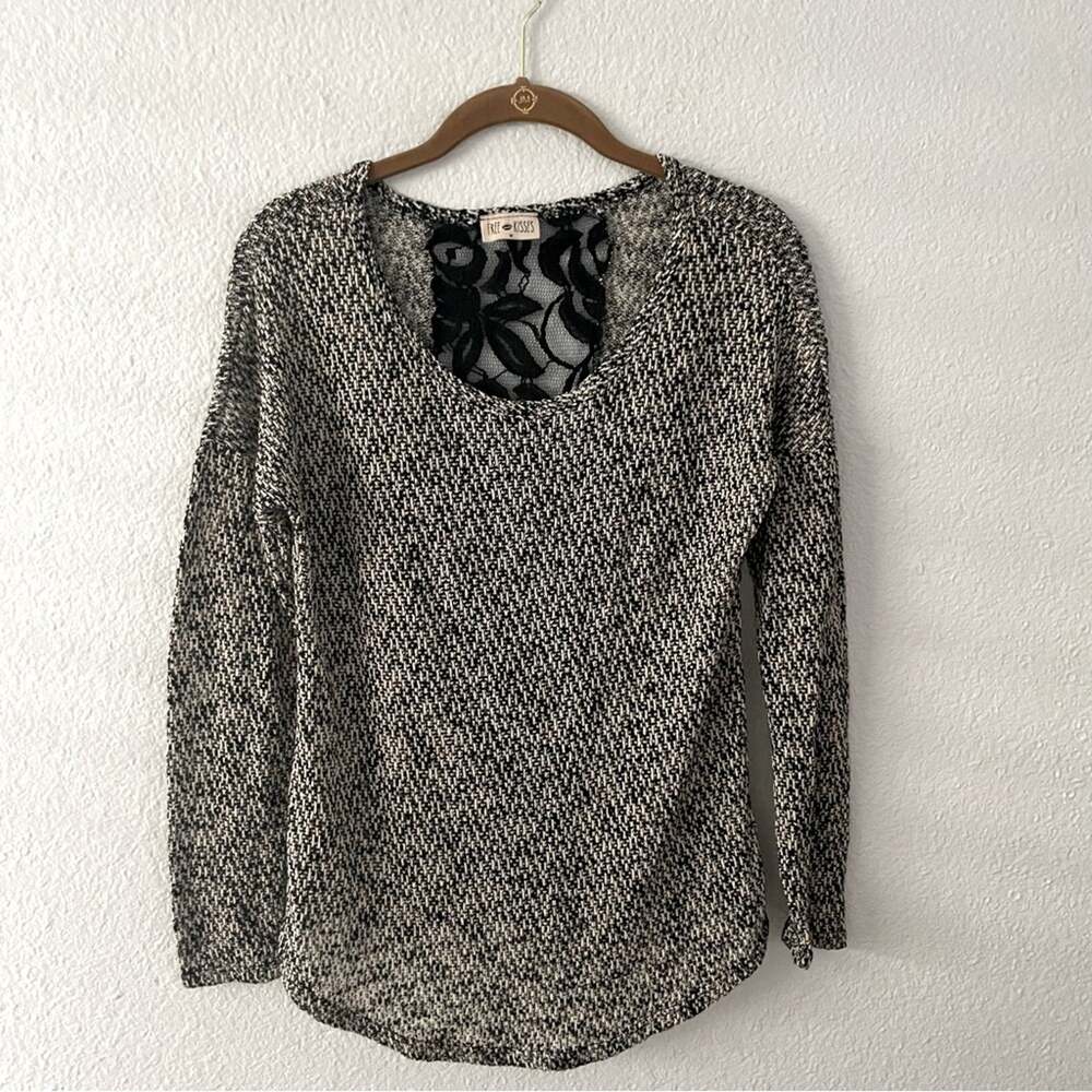Black & Cream Lightweight Sweater with Lace
